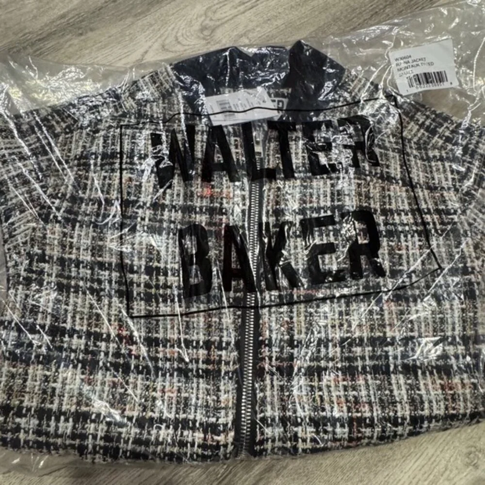 Walter Baker Raina Short Zip Jacket XS Montauk Tweed Black/White NWT MSRP $248